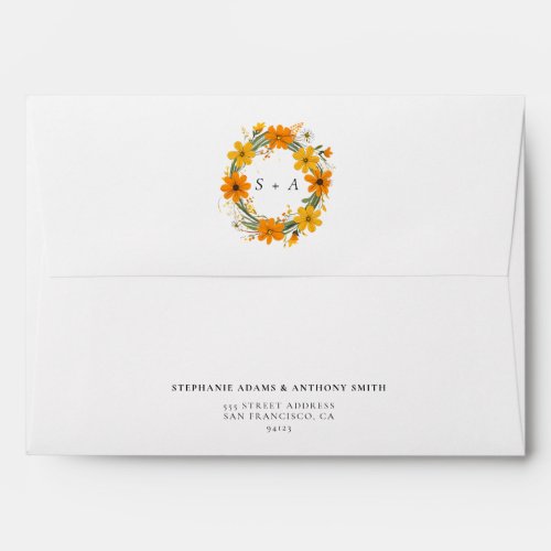 Orange and Yellow Wild Flowers Wreath Wedding Envelope