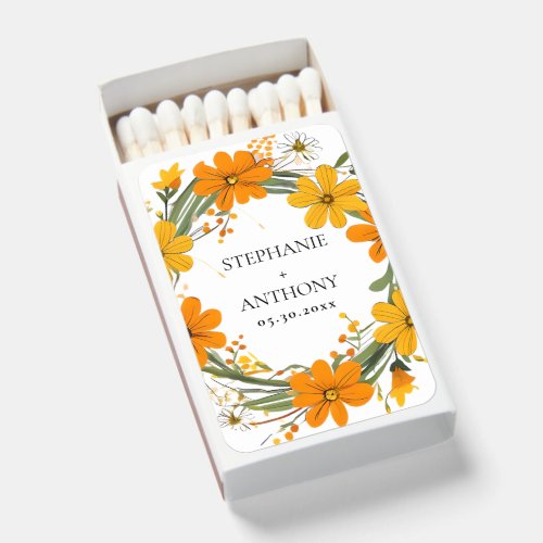 Orange and Yellow Wild Flowers Wreath Wedding Matchboxes