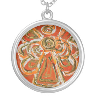 Orange Angel Wings Silver Necklace