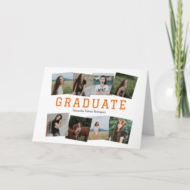 Orange Angled Eight-Photo Graduation Invitation (Front)