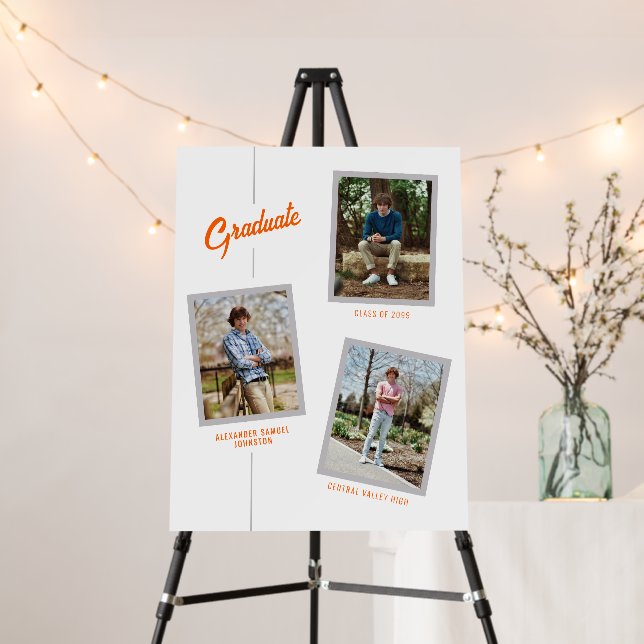 Orange Angled Three-Photo Graduation Foam Board (In Situ (Stand))