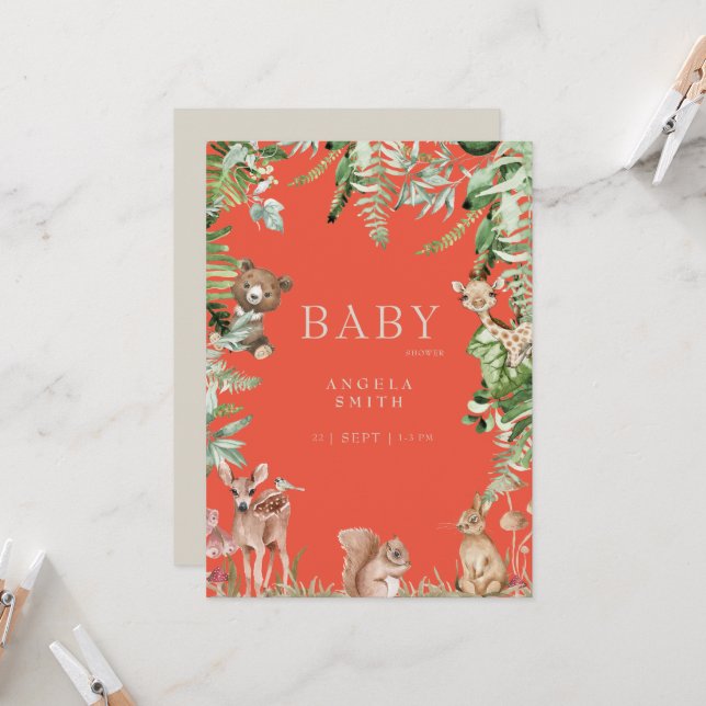 Orange Animal Baby Shower  Invitation (Front/Back In Situ)