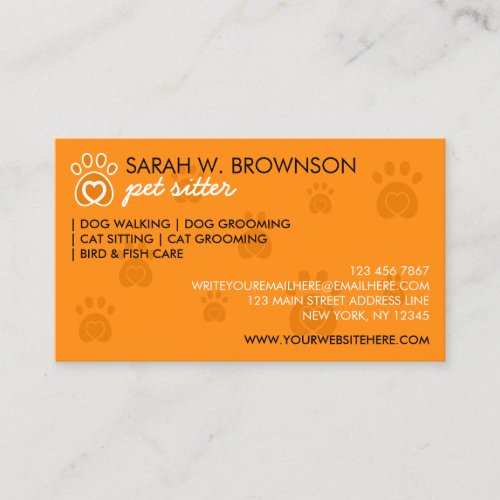 Orange Animal Heart in Pet Paw Business Card