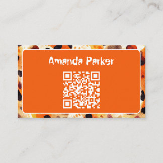 Orange animal print QR code business card