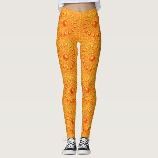 orange antique abstract flowers print leggings