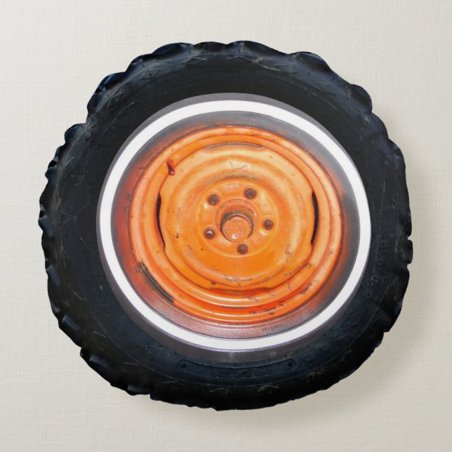 orange antique car flat tire round pillow (Front)