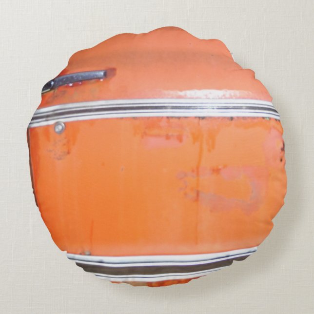 orange antique car silver trim round pillow (Back)