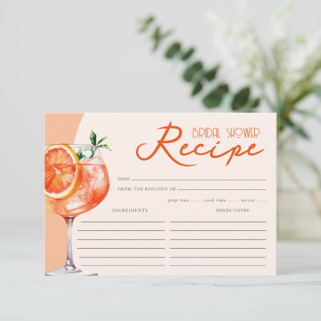 Orange Aperol Spritz Bridal Shower Recipe 2 Enclosure Card (Standing Front)