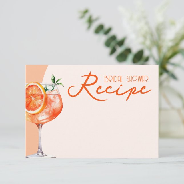 Orange Aperol Spritz Bridal Shower Recipe Enclosure Card (Standing Front)
