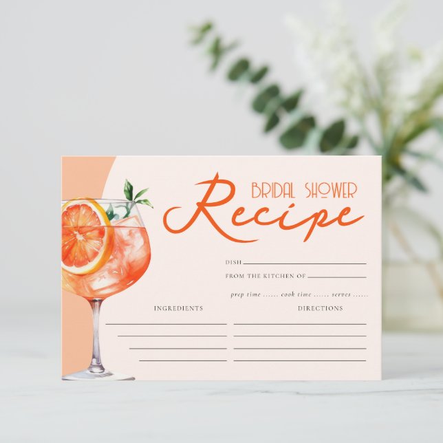 Orange Aperol Spritz Bridal Shower Recipe Enclosure Card (Standing Front)