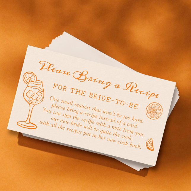 Orange Aperol Spritz Bridal Shower Recipe Request Enclosure Card (Creator Uploaded)
