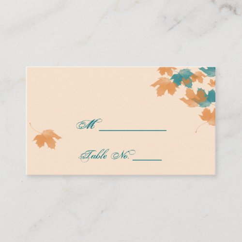 Orange Aqua Autumn Maple Leaf Wedding Place Cards Business Card