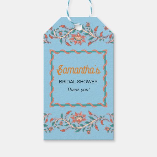 Orange Aqua Blue Floral Bridal Shower Thank You Gift Tags