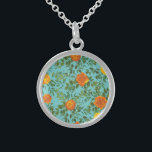 Orange & Aqua Wedding Modern Floral Sterling Silver Necklace<br><div class="desc">Beautiful modern floral wedding collection in orange and aqua!  The bright orange and teal is perfect for a spring,  or summer garden wedding with elegant bright colors!</div>
