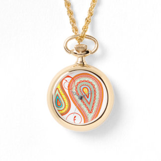 Orange Aqua Yellow Paisley Modern Pattern Watch