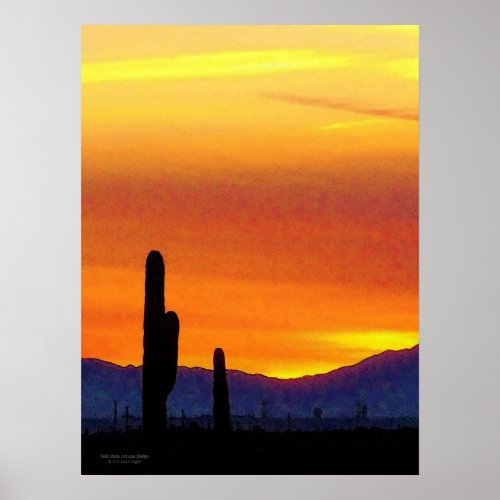 Orange Arizona Desert Sunset With Saguaro Cacti Poster