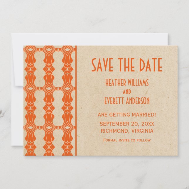 Orange Art Deco Border Save the Date Invite (Front)