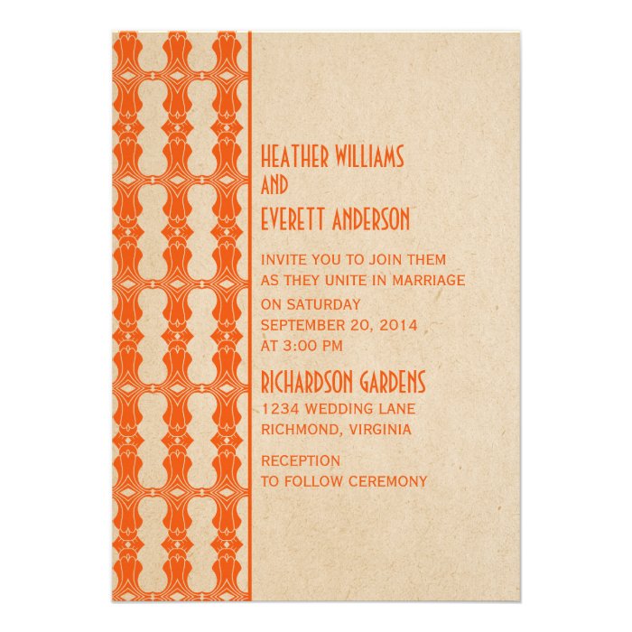 Orange Art Deco Border Wedding Invitation