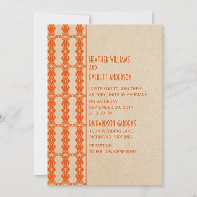 Orange Art Deco Border Wedding Invitation (Front)