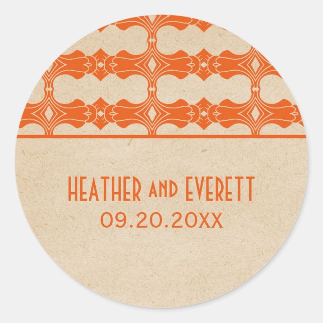 Orange Art Deco Border Wedding Stickers (Front)