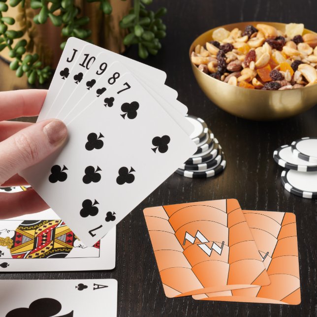 Orange Art Deco Design Monogrammed Poker Cards (In Situ)