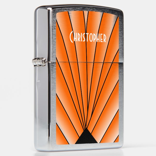 Orange Art Deco Design Zippo Lighter (Right)
