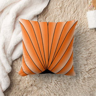 Orange Art Deco Fan Design Throw Pillow