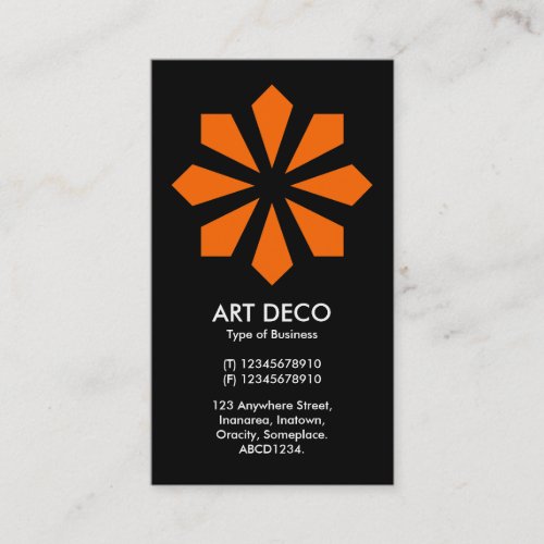 Orange Art Deco Flower Star _ Black Business Card