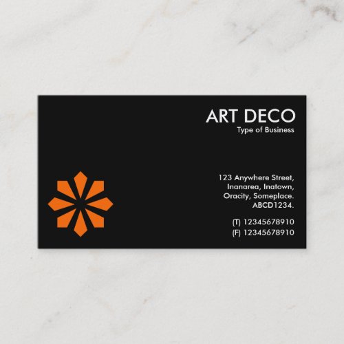 Orange Art Deco Flower Symbol _ Black Business Card