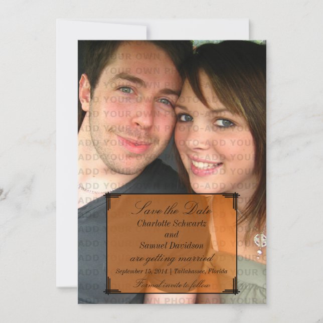 Orange Art Deco Frame Save the Date Invite (Front)