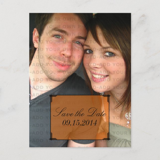 Orange Art Deco Frame Save the Date Postcard (Front)