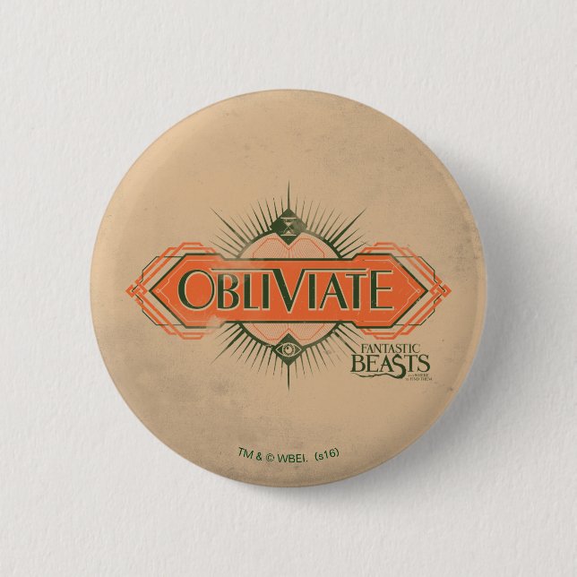 Orange Art Deco Obliviate Spell Graphic Pinback Button (Front)