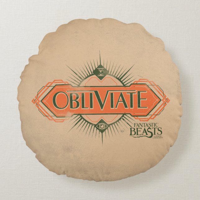 Orange Art Deco Obliviate Spell Graphic Round Pillow (Front)