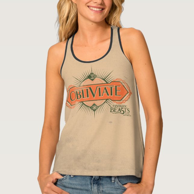 Orange Art Deco Obliviate Spell Graphic Tank Top (Front)