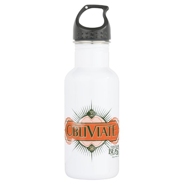 Orange Art Deco Obliviate Spell Graphic Water Bottle (Front)