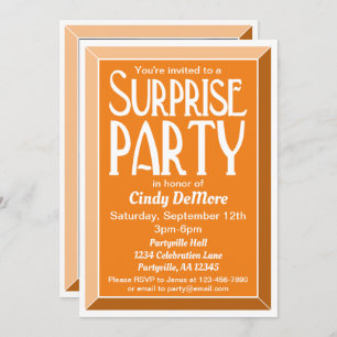 Orange Art Deco Photo Birthday Surprise Party Invitation