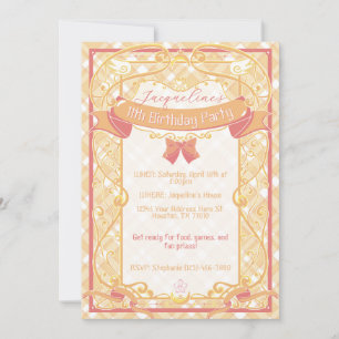 Orange Art Nouveau Princess Birthday Invitation