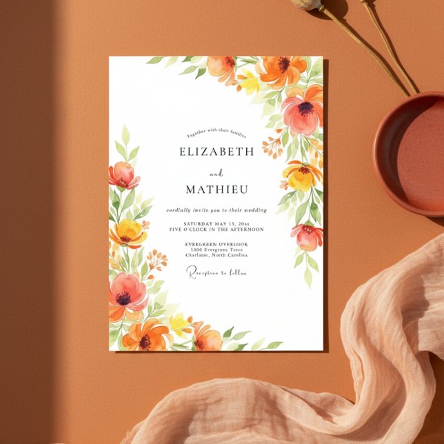Orange Artistic Blossom Wedding Invitation (Creator Uploaded)