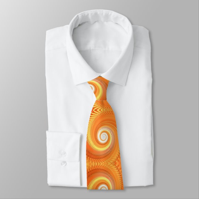 Orange Artistic Spiral Spin stripes, modern fracta Neck Tie (Tied)