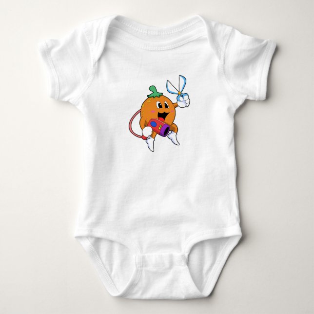 Orange as Hairdresser with Scissors & Hair dryer Baby Bodysuit (Front)