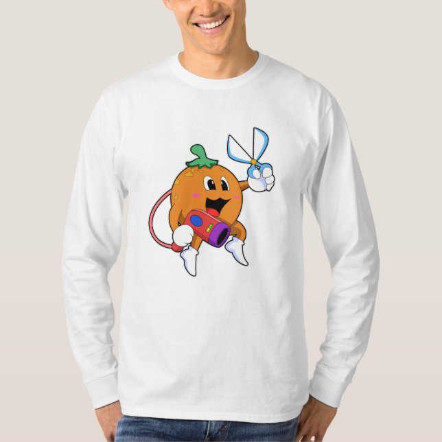 Orange as Hairdresser with Scissors & Hair dryer T-Shirt (Front)