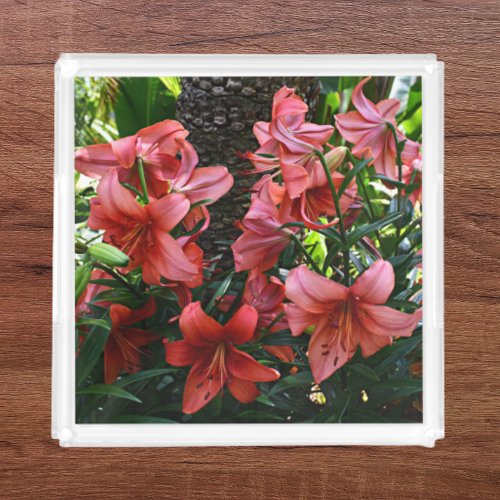 Orange Asiatic Lilies Floral Acrylic Tray