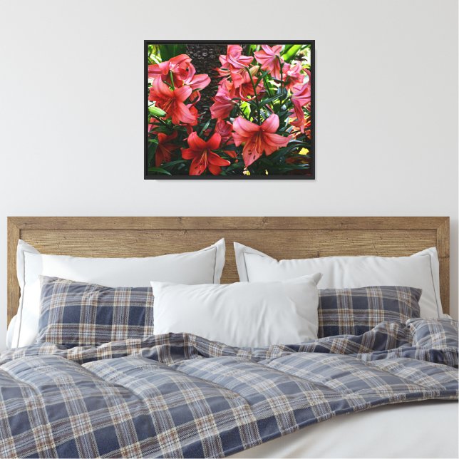 Orange Asiatic Lilies Floral Canvas Print (Insitu(Bedroom))