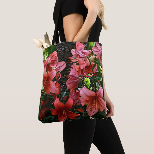 Orange Asiatic Lilies Floral Tote Bag (Close Up)