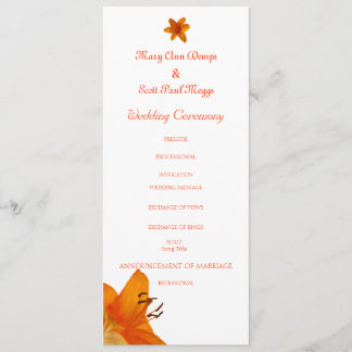 Orange Asiatic Lily wedding program