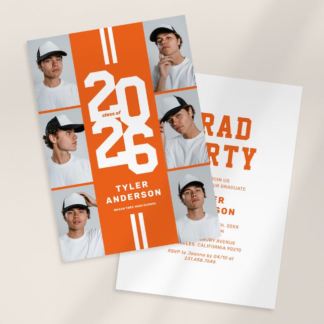 Orange Athletic Photo Collage Graduation Party Invitation (Creator Uploaded)
