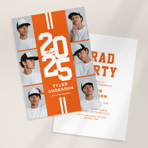 Orange Athletic Photo Collage Graduation Party Invitation