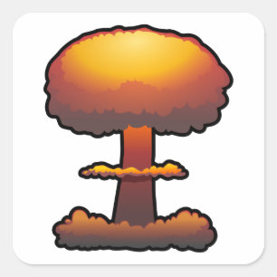 Orange Atomic/Nuclear Explosion Mushroom Cloud Square Sticker