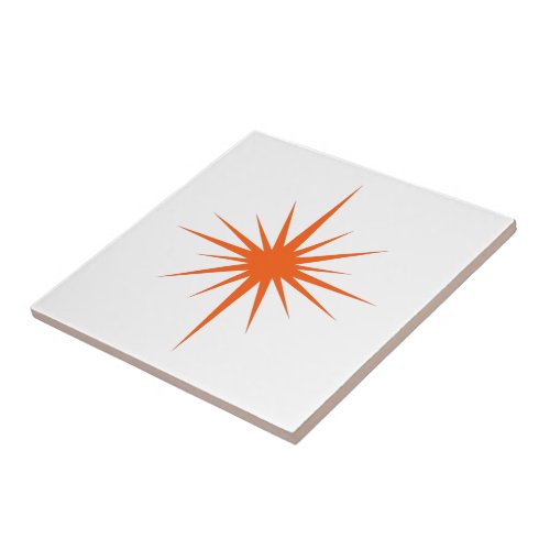 Orange Atomic Starburst Mid_century Modern Ceramic Tile