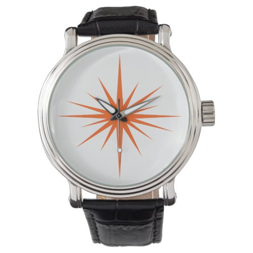 Orange Atomic Starburst Mid Century Modern Watch